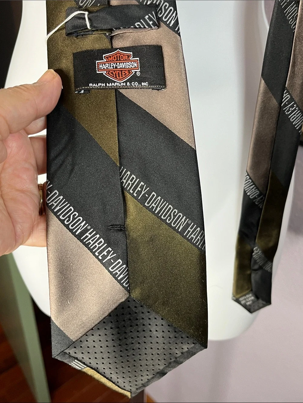 VTG Ralph Marlin Harley Davidson Logo Graphics Striped Tie